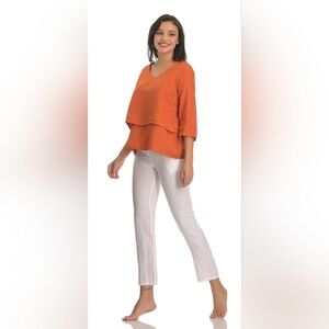 John P  100% Linen  3/4 Sleeve Layered Top. Size M